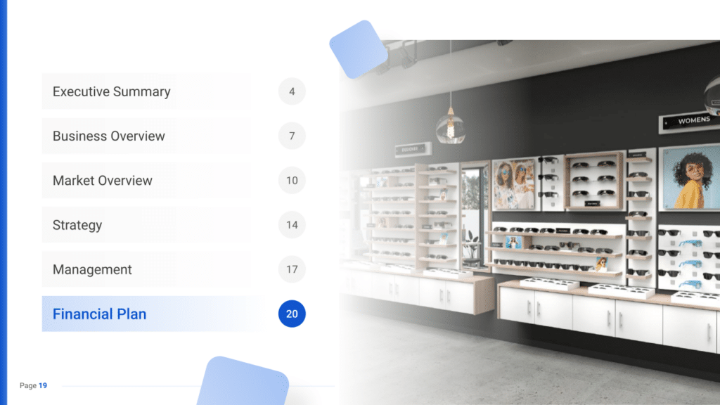 Optician Business Plan financial plan