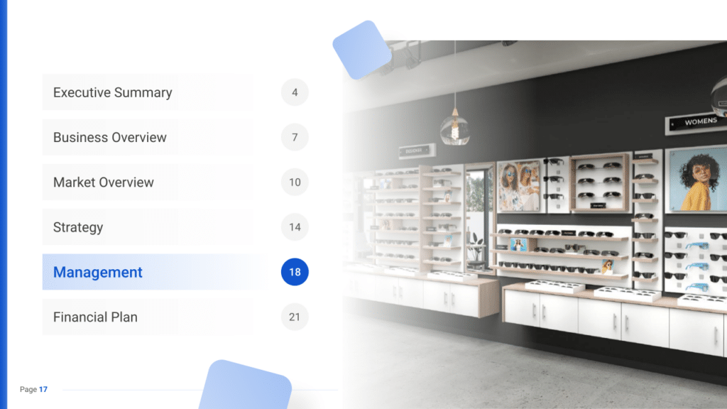 Optician Business Plan management