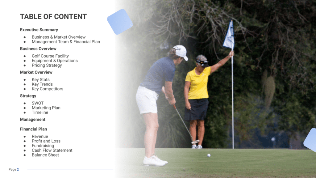 Golf course business plan