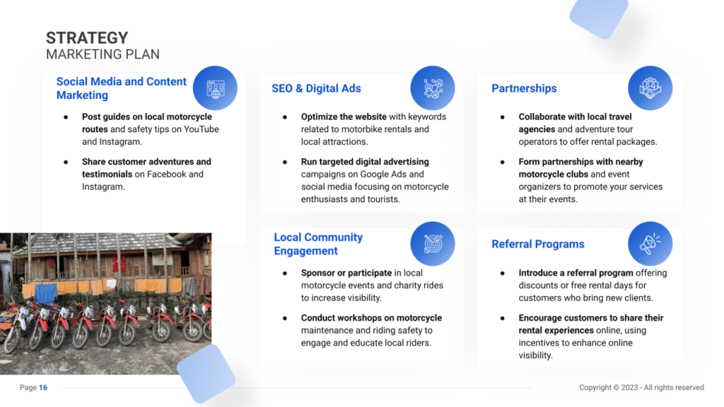 Motorbike Rental Business Plan marketing plan