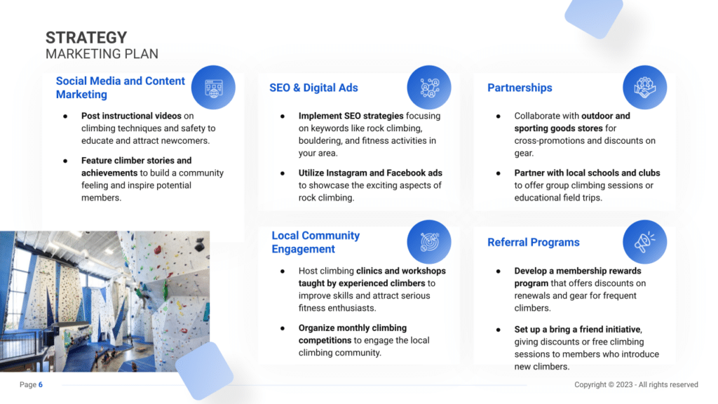 Rock Climbing Gym Business Plan marketing plan