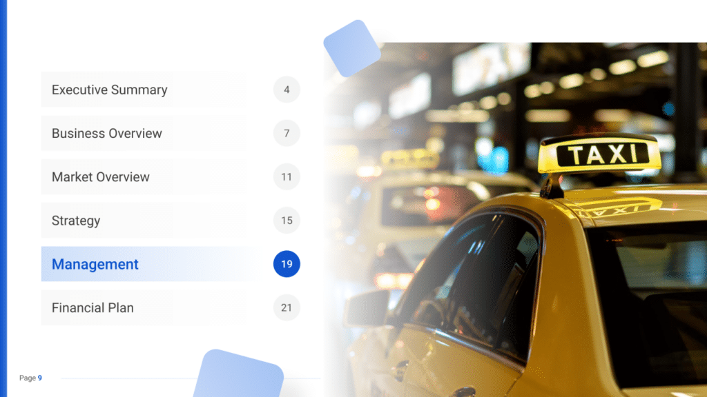 Taxi Business Plan management