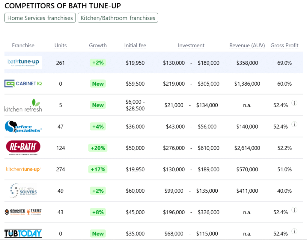 Bath Tune-Up franchise competitors