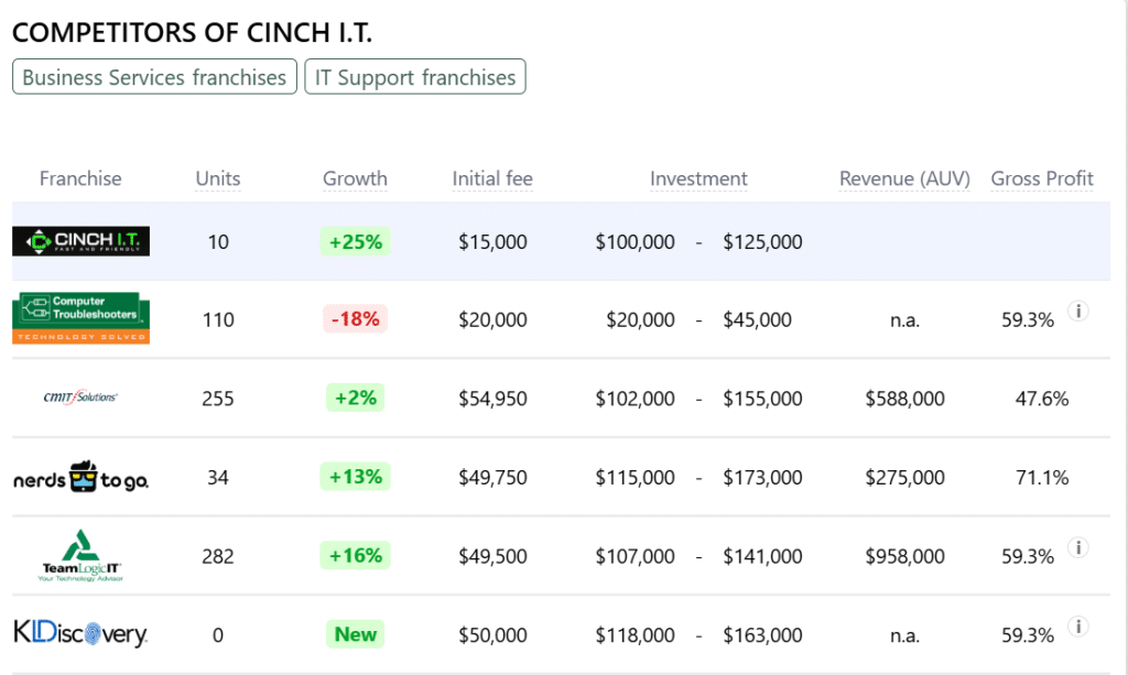 Cinch I.T. franchise competitors