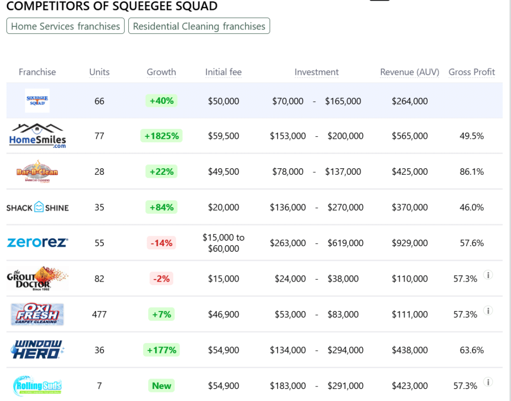 Squeegee Squad franchise competitors